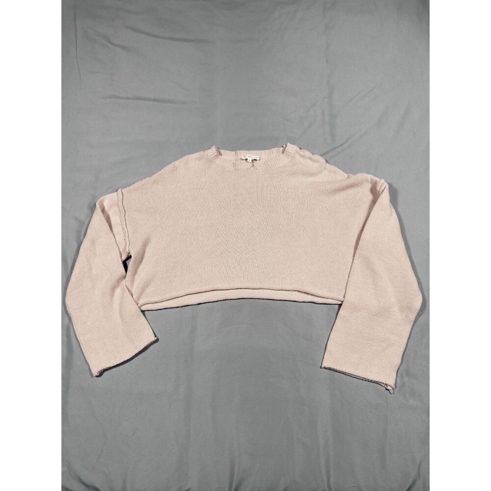 Mimosa Pink Cropped Knit Sweater Size Small - Crew Neck Loose Fit Pullover Top